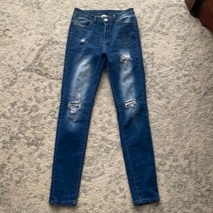 Trendy U jeans distressed stretchy blue denim skinny jeans